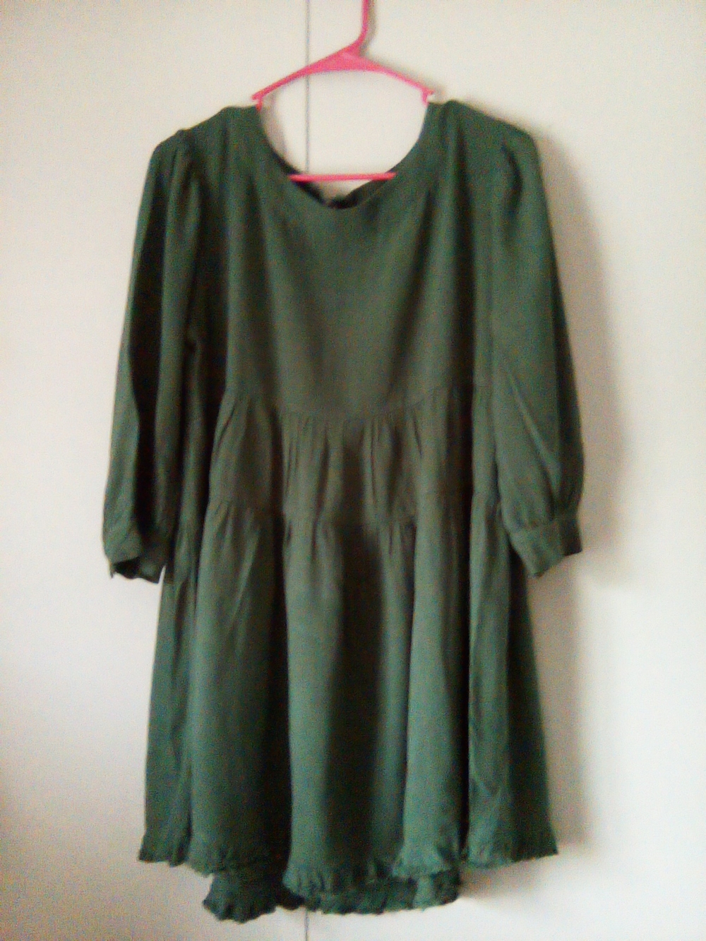 Umgee Usa Olive Green Long Sleeve Tiered Dress Linen And Cotton Blend